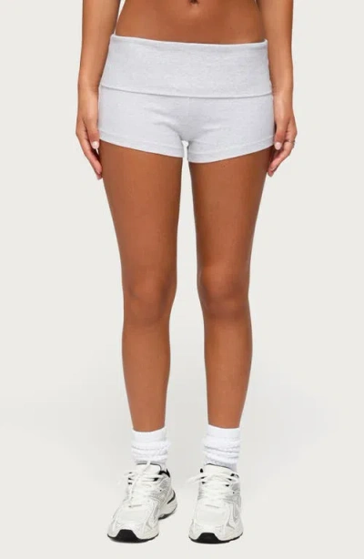 Edikted Marleaux Foldover Stretch Cotton Shorts In Light-gray-melange