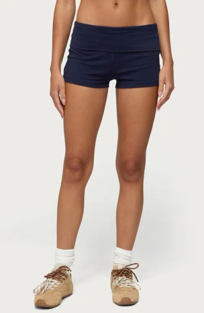 Edikted Marleaux Foldover Stretch Cotton Shorts In Navy