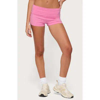 Edikted Marleaux Foldover Stretch Cotton Shorts In Pink