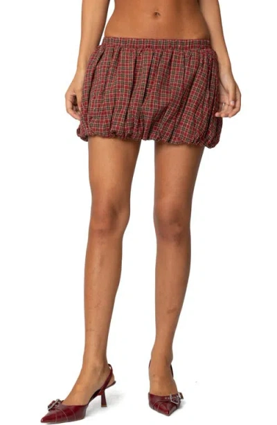 Edikted Marlene Plaid Bubble Hem Miniskirt In Red
