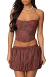 Edikted Marlene Plaid Strapless Corset Top In Red