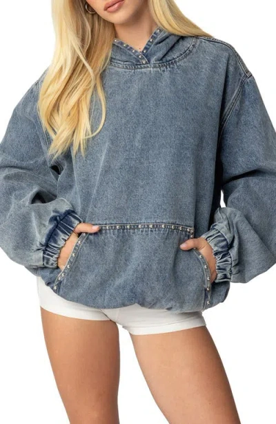 Edikted Marney Oversize Studded Denim Hoodie In Blue