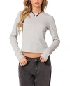 Edikted Marny Crop Waffle Top In Gray Melange