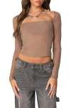 Edikted Marta Mesh Crop Top In Brown