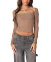 Edikted Marta Mesh Crop Top In Brown