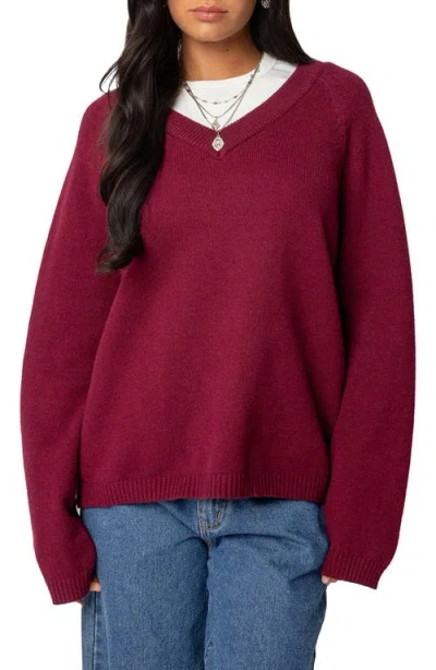Edikted Martha Oversize V-neck Sweater In Burgundy