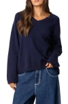 Edikted Martha Oversized V-neck Sweater In Navy