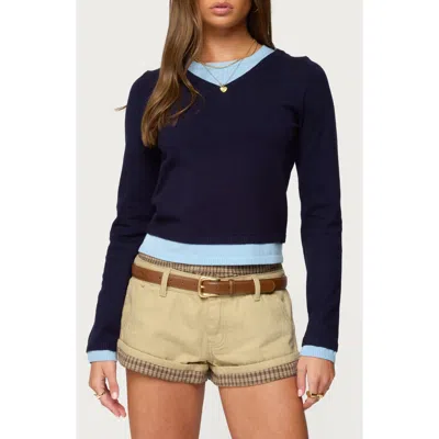 Edikted Marthie Faux Layered Sweater In Blue