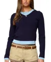 Edikted Marthie Layered Knit V Neck Top In Blue