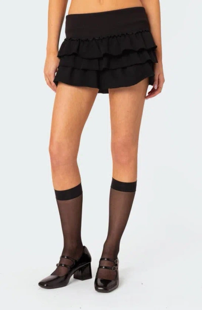 Edikted Martina Tiered Ruffle French Terry Miniskirt In Black