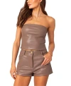Edikted Martine Faux Leather Tube Top In Brown