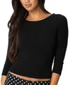 Edikted Mary Quarter Sleeve Wide Neck Top In Black