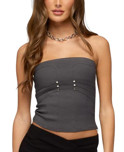 Edikted Maryah Paneled Stud Strapless Top In Gray