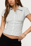 Edikted Massie Tailored Button Up Shirt Top In White/and/black, Women's At Urban Outfitters In Gold