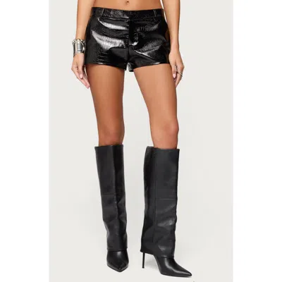 Edikted Matilde Croc Faux Leather Shorts In Black
