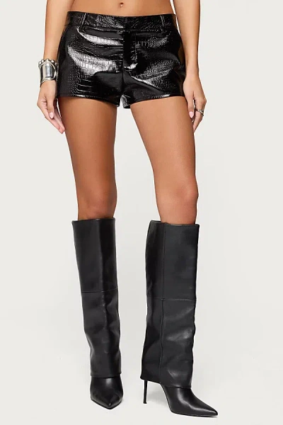 EDIKTED MATILDE FAUX CROCODILE LEATHER SHORTS IN BLACK, WOMEN'S AT URBAN OUTFITTERS