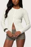 Edikted Maureen Button Ribbed Knit Cardigan In White