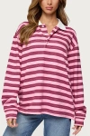 Edikted Maureen Striped Polo Sweatshirt In Pink, Women's At Urban Outfitters In Pink