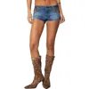 Edikted Max Low Rise Micro Denim Shorts In Blue-washed