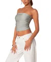 Edikted Maxeen Shiny Ruched Crop Tube Top In Gray