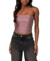 Edikted Maxeen Shiny Ruched Tube Top In Mauve