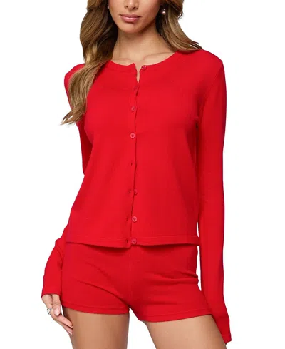 Edikted Maycee Button Up Knit Cardigan In Red