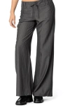 Edikted Mayla Pinstripe Drawstring Wide Leg Pants In Gray