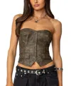 Edikted Maysen Faux Leather Corset Top In Dark-gray