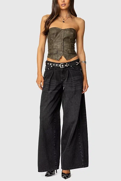Edikted Maysen Faux Leather Corset In Dark/gray, Women's At Urban Outfitters