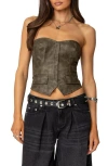 Edikted Maysen Faux Leather Corset Top In Dark-gray