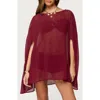 Edikted Mckenzie Sheer Chiffon Poncho In Burgundy