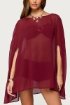 Edikted Mckenzie Sheer Chiffon Poncho In Brown