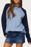 Edikted Me Time Oversize Raglan Sleeve Waffle Knit Top In Blue