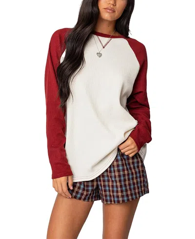 Edikted Me Time Oversized Waffle Top In Burgundy