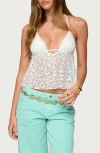 Edikted Meela Sequin Beaded Open Back Halter Top In White