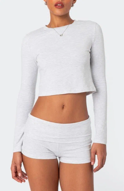 Edikted Meg Long Sleeve Crop Top In Gray-melange