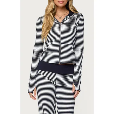 Edikted Meggy Colorblock Stripe Zip Hoodie In Gray
