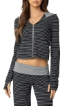 Edikted Meggy Colorblock Stripe Zip Hoodie In Black-and-gray