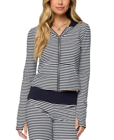 Edikted Meggy Colorblock Stripe Zip Hoodie In Gray