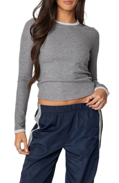Edikted Meghan Waffle Knit Top In Gray-melange