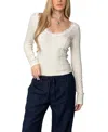 Edikted Mel Lace Trim Rib Top In Cream