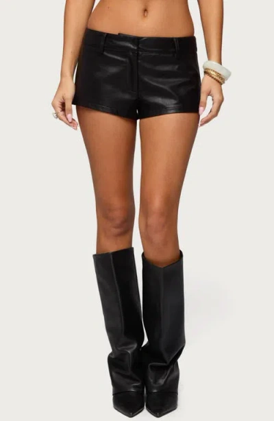 Edikted Melaney Faux Leather Micro Shorts In Black
