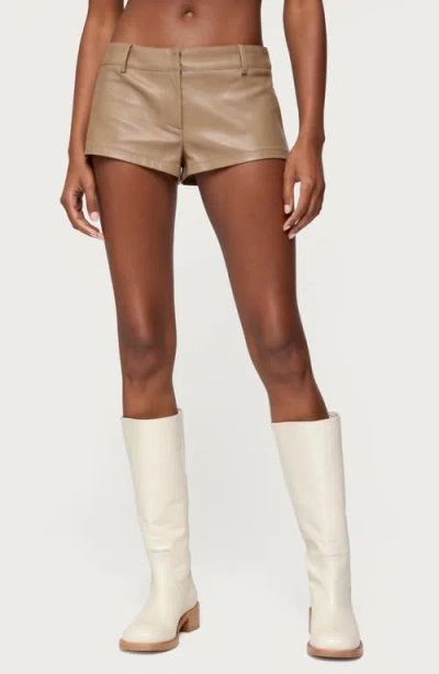 Edikted Melaney Faux Leather Micro Shorts In Neutral