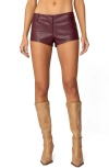 Edikted Melaney Faux Leather Micro Shorts In Burgundy