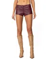 Edikted Melaney Faux Leather Micro Shorts In Burgundy