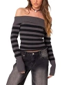 Edikted Women's Melody Fold Over Striped Sweater In Black And Gray