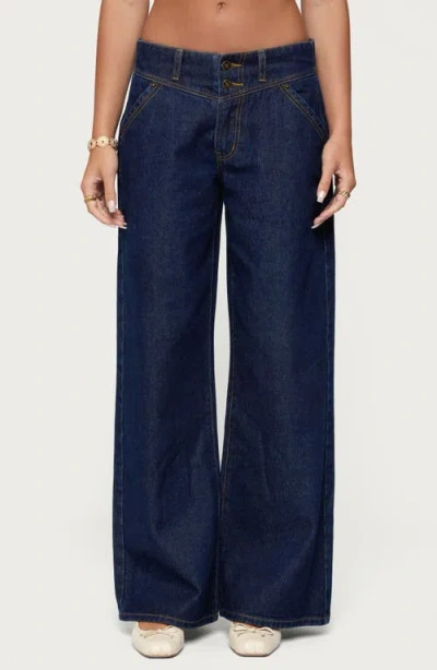 Edikted Meredith Low Rise Dark Rinse Wash Jeans In Blue