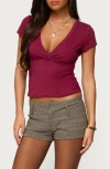 Edikted Merinda Stretch Cotton T-shirt In Burgundy