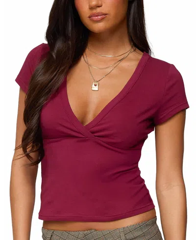 Edikted Merinda Stretch Cotton T-shirt In Burgundy