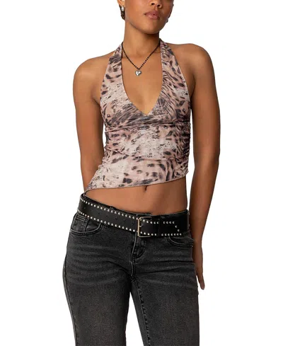 EDIKTED MESH ASYMMETRIC HALTER TOP